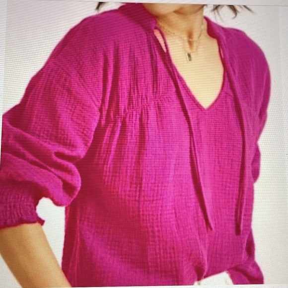 Evereve Eleanor Smocked Gauze Cotton Top V-neck Long Balloon Sleeves Size Small - Picture 1 of 7